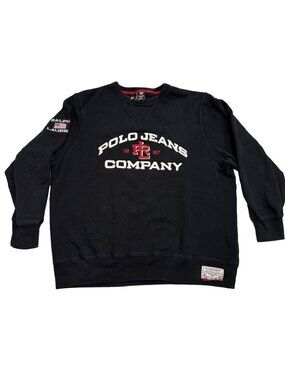 Vintage Polo Jeans Co Ralph Lauren USA Flag Black Sweatshirt XL